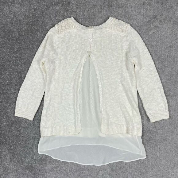 Lucky Brand Women’s XS 3/4 Sleeve Mixed Ivory Lace Open Front Cardigan Sweater - Picture 2 of 4